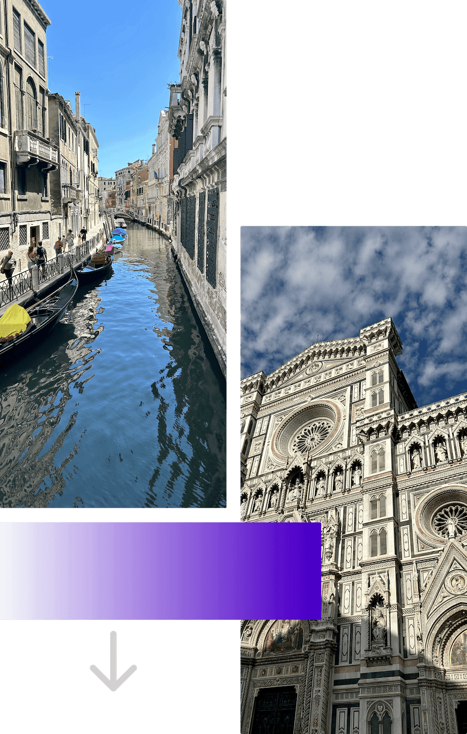 Collage of the Florence duomo cathedral and a venice canal